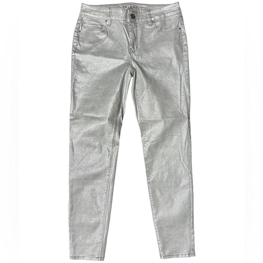 White House Black Market Silver Shimmer Skinny Ankle Pants